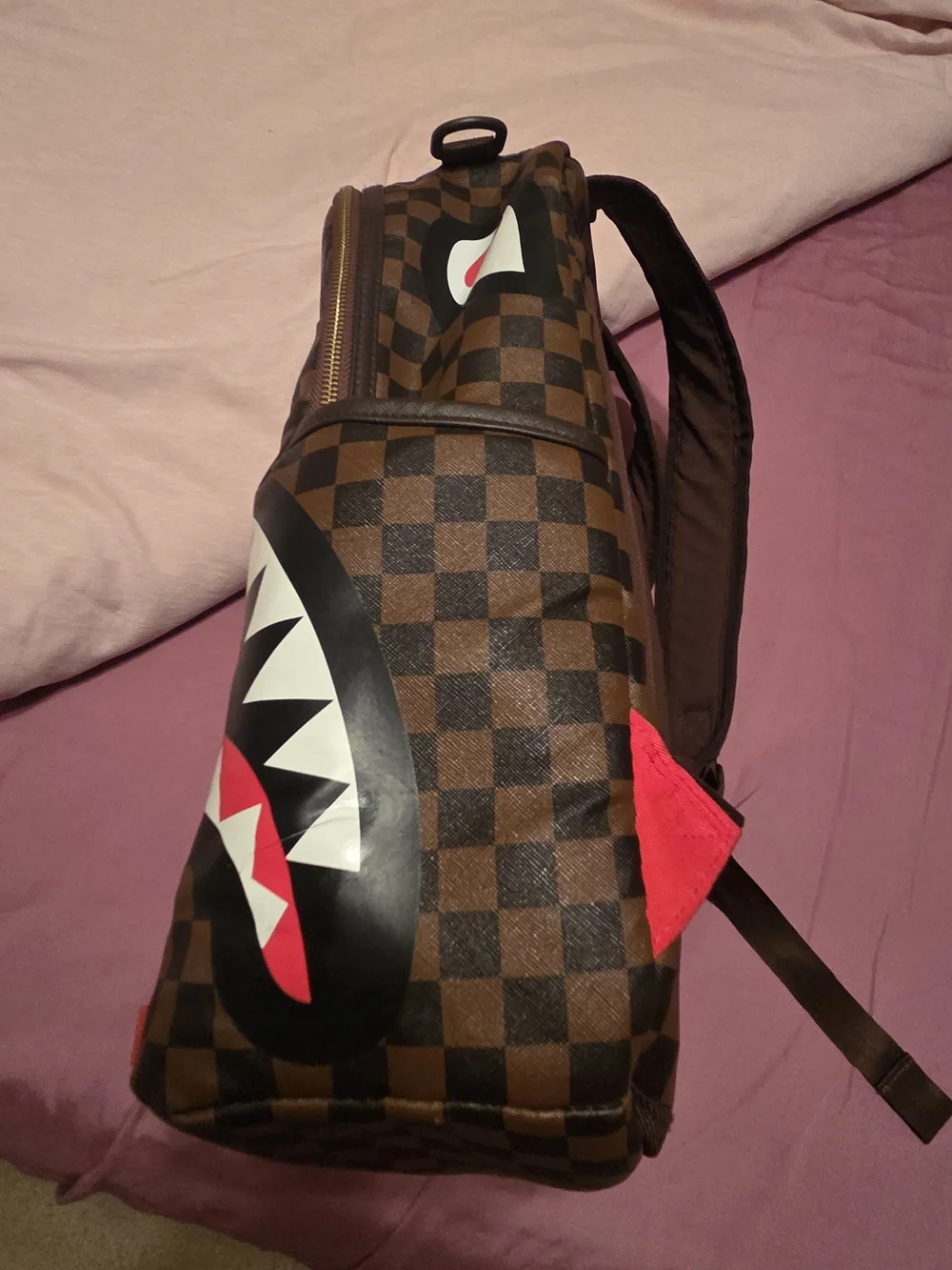 Sprayground Brown Checkerboard Shark Mouth Backpack